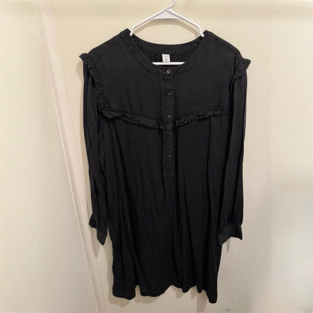 Black Ruffled Button-Down Dress